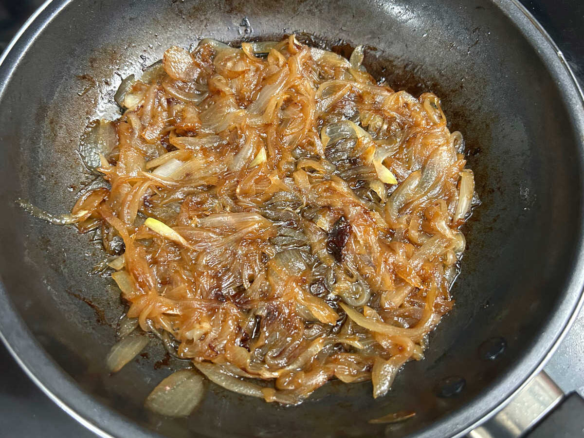 caramelized onions in a pan