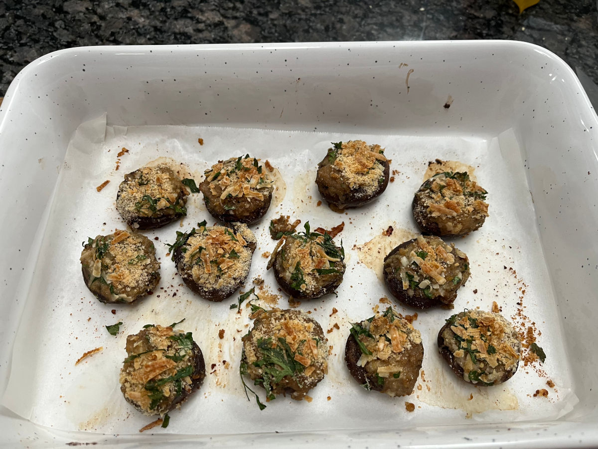 baked mushrooms in a baking dish