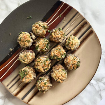 12 baba ganoush stuff mushrooms on a plate