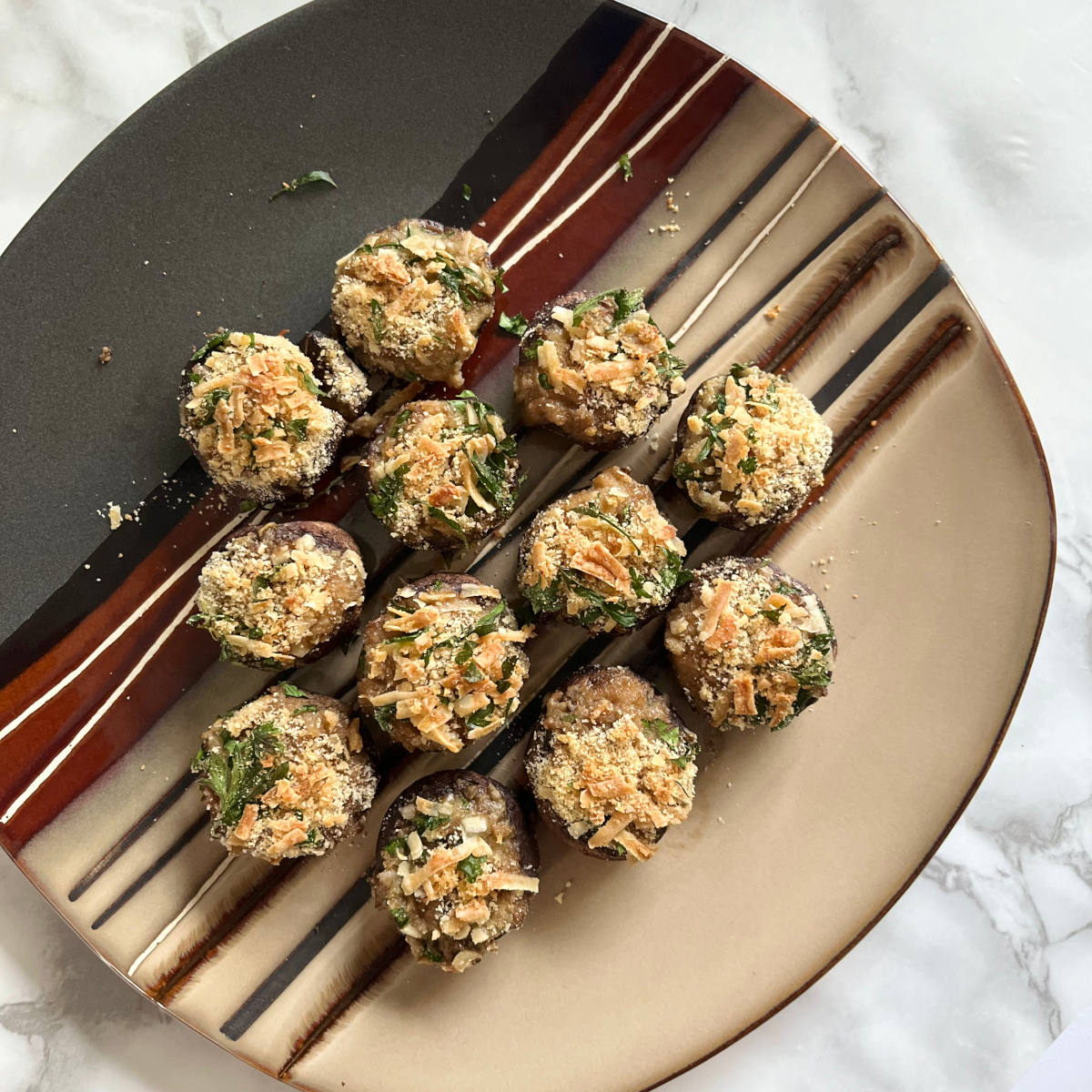12 baba ganoush stuff mushrooms on a plate