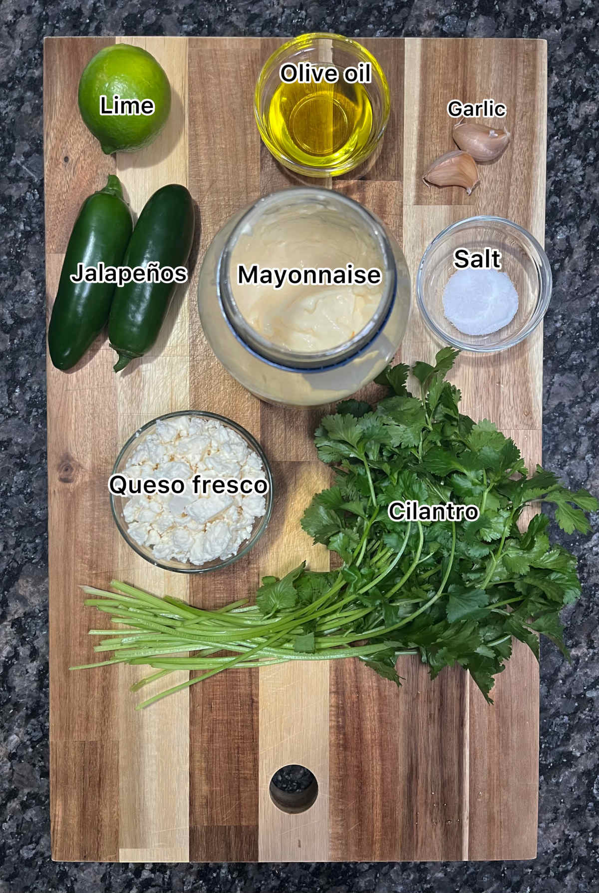 Displaying the ingredients for the recipe