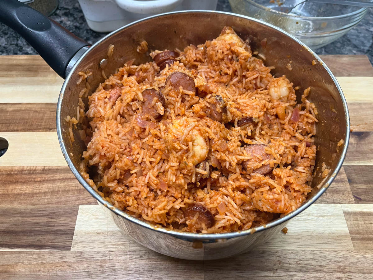 Jambalaya rice in a pot