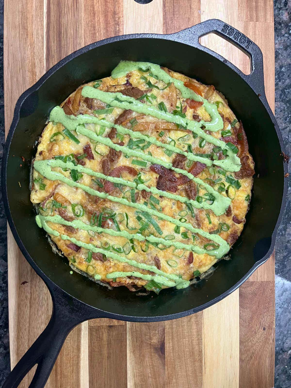 lomo saltado frittata in a skillet