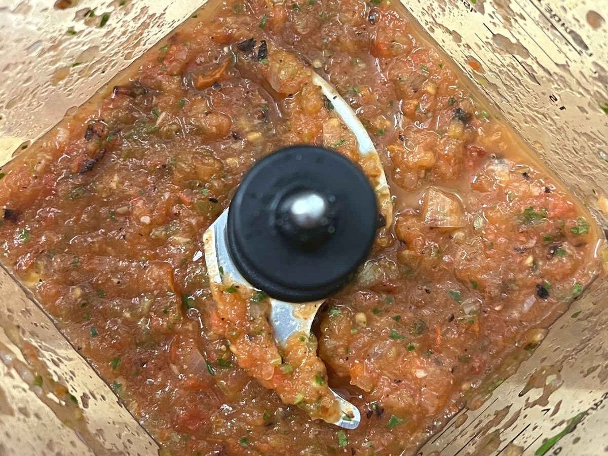 Roasted tomato salsa blended in a jar