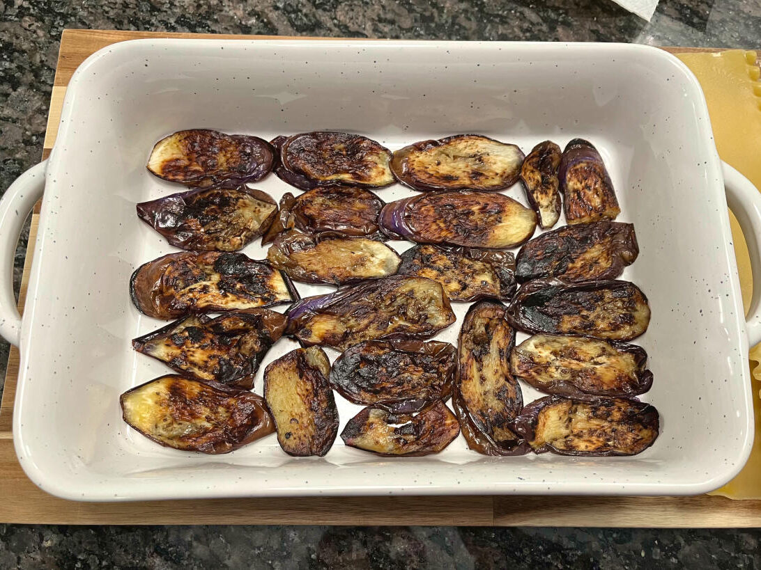 eggplant layer in the casserole dish