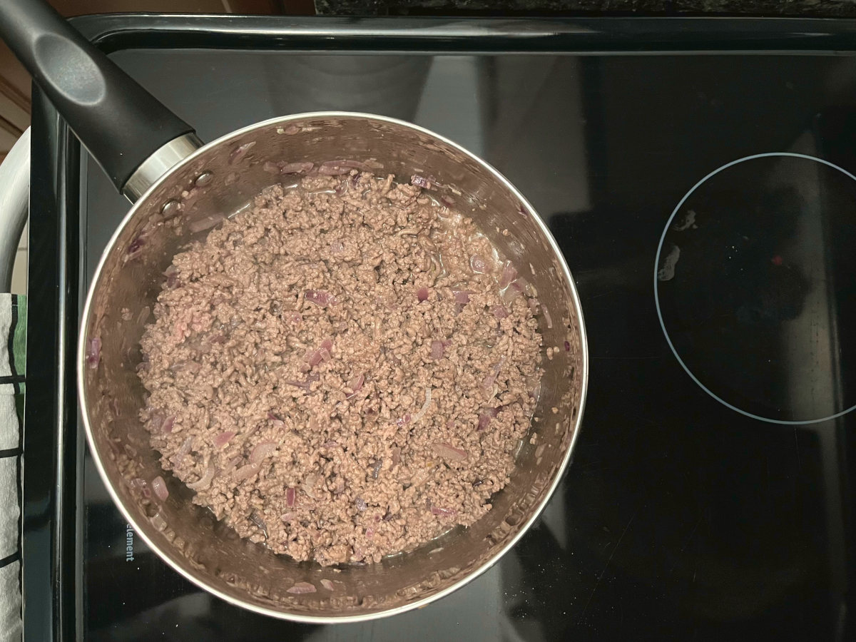 ground beef in a pan