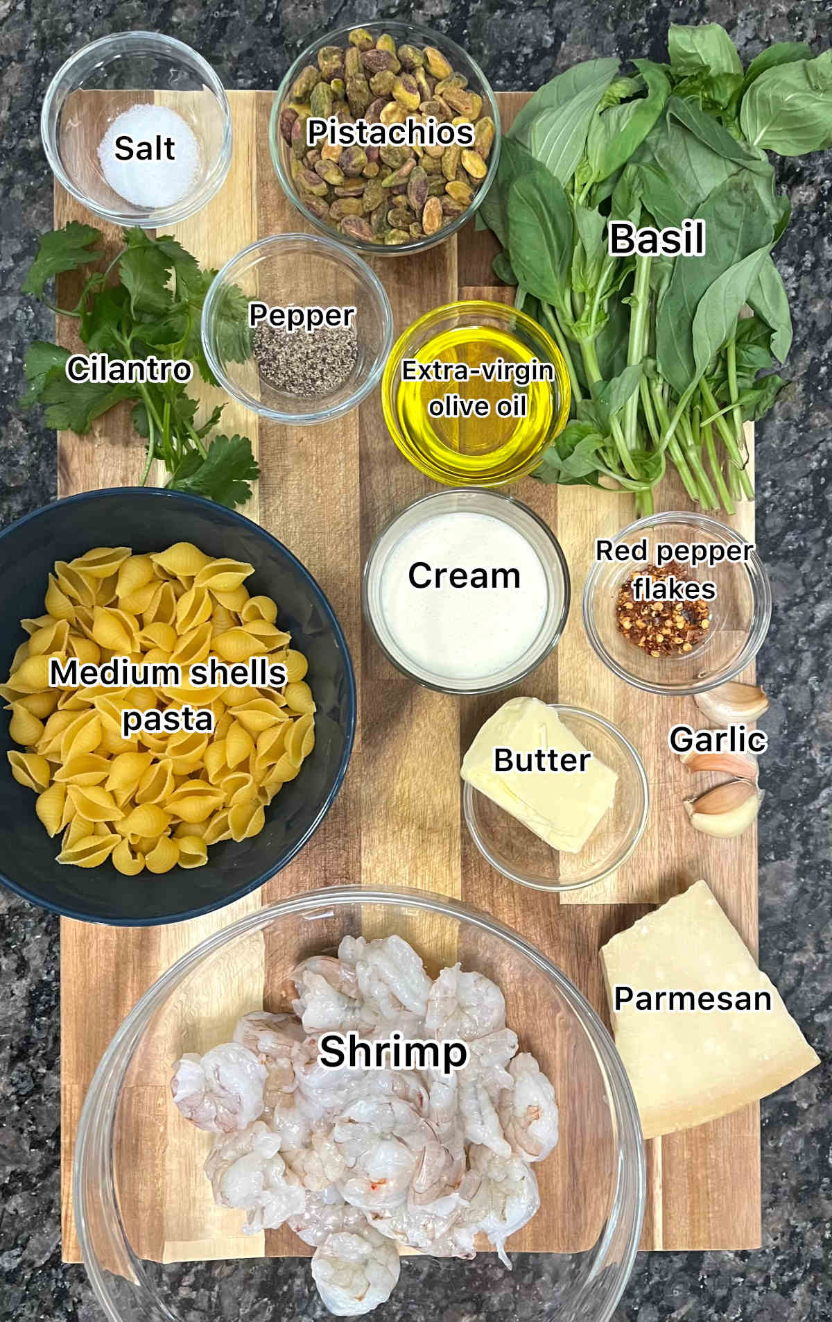 displaying the ingredients for the recipe