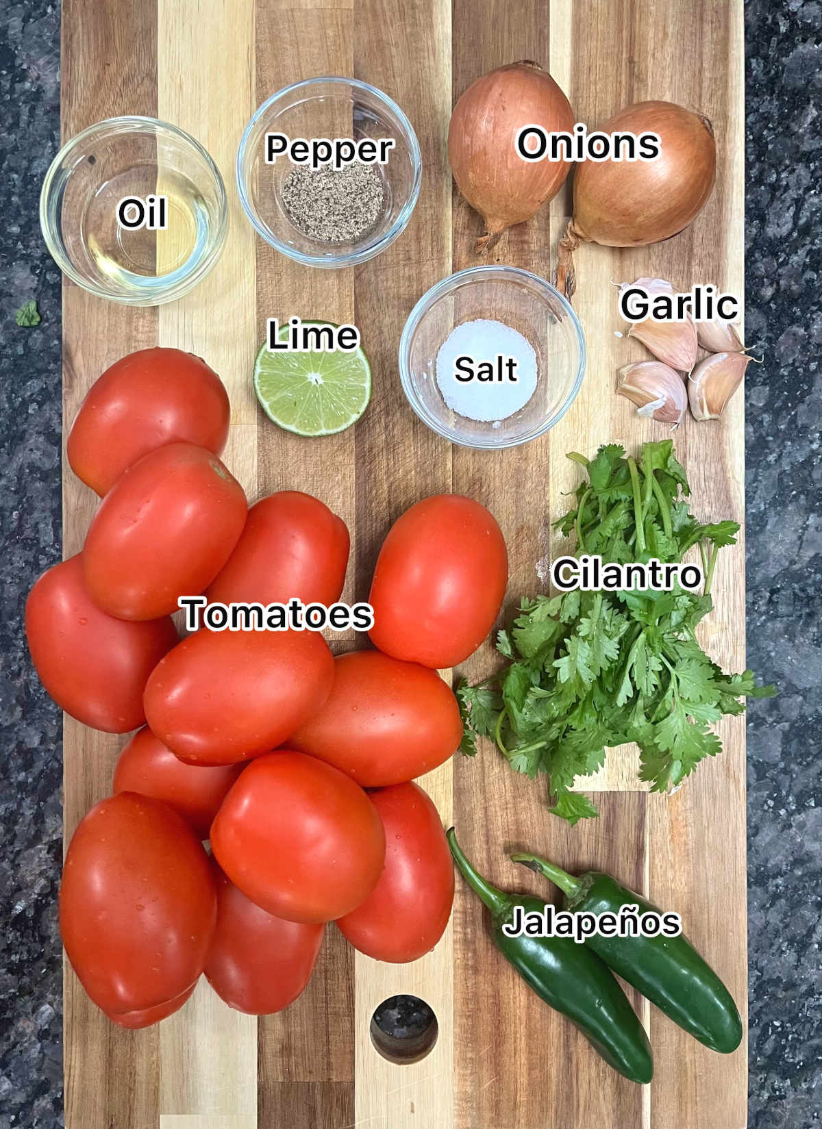 Displaying the main ingredients for the recipe