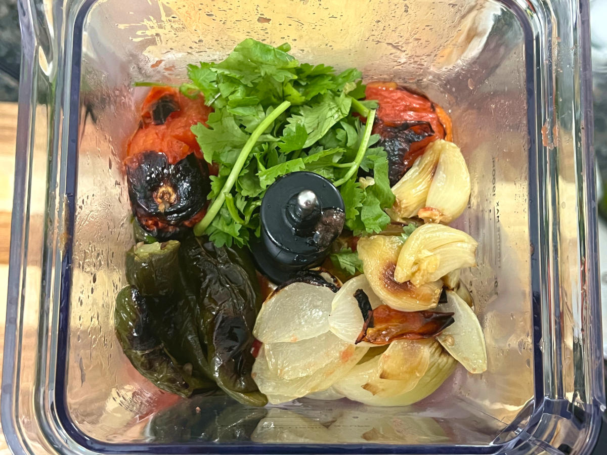 Roasted ingredients in a blender jar
