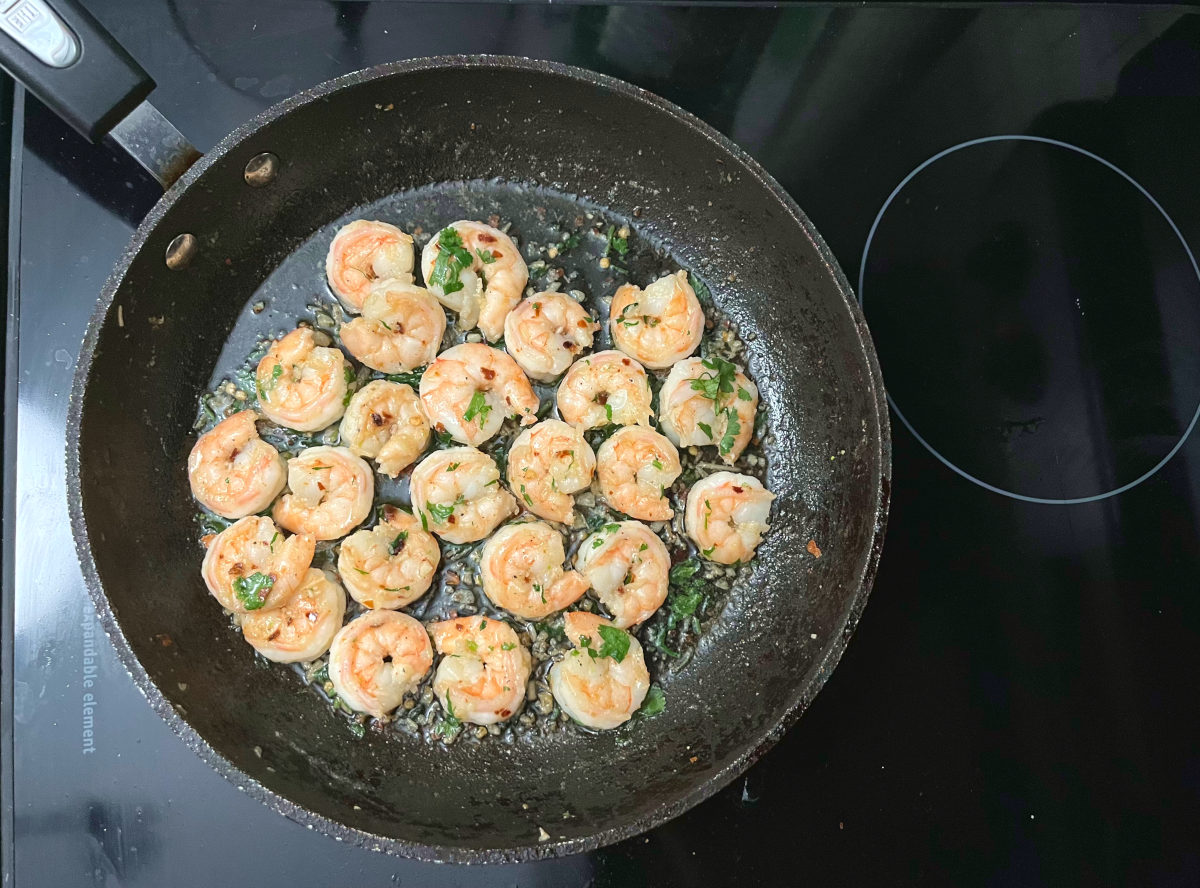 cooked prawns in a pan