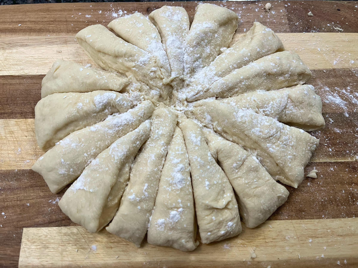 Dough cut into 16 pieces