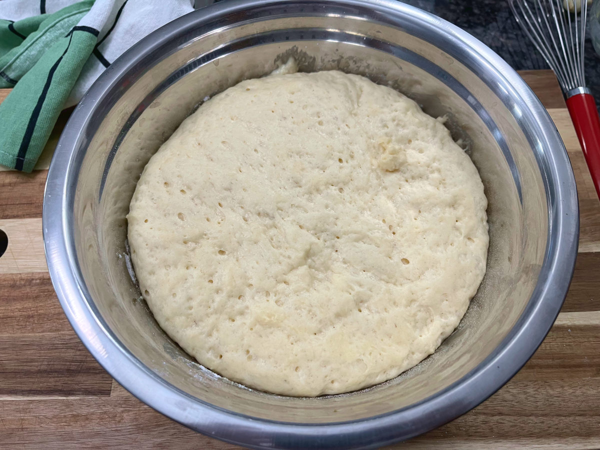 Risen dough in a bowl