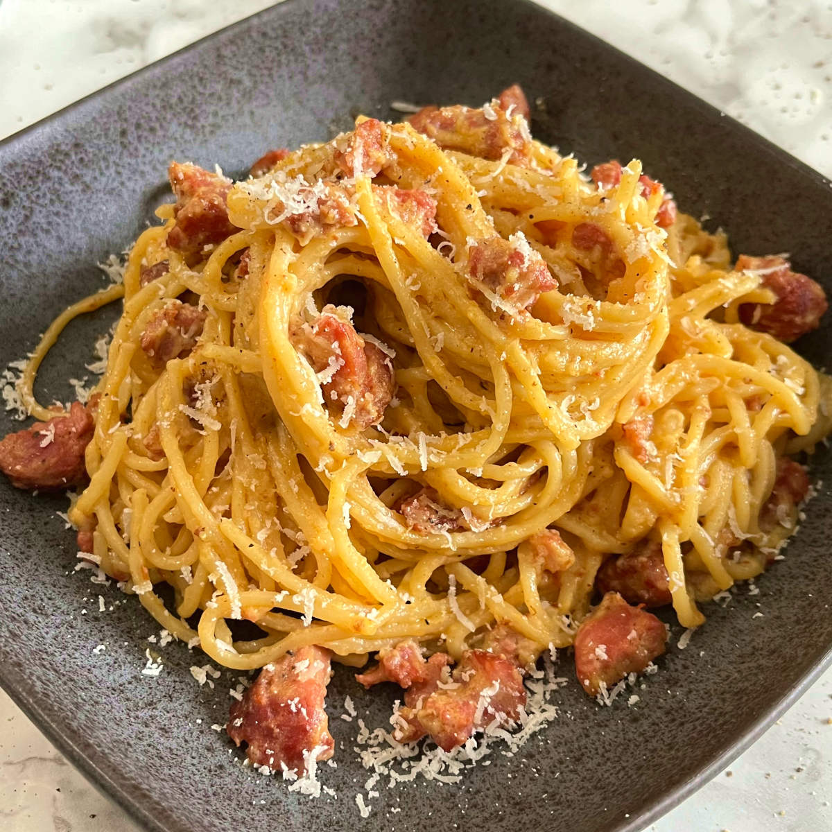 Chorizo Carbonara in a bowl