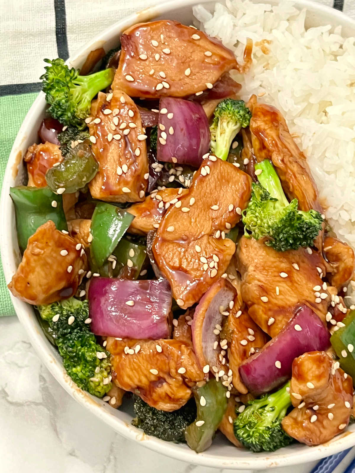 hoisin chicken and broccoli stir-fry in a bowl