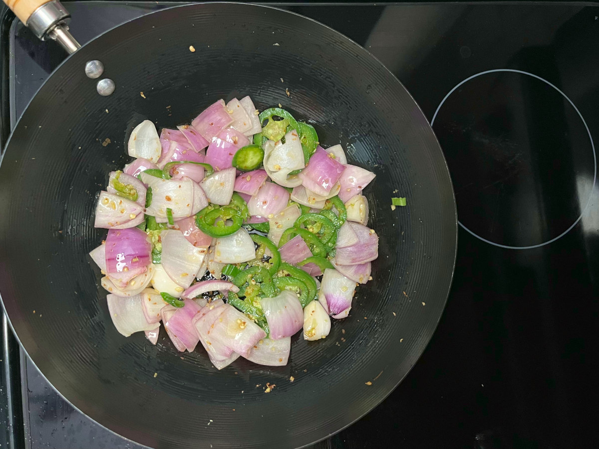 stir fry ingredients in a wok