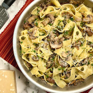 mushroom pappardelle in a bowl