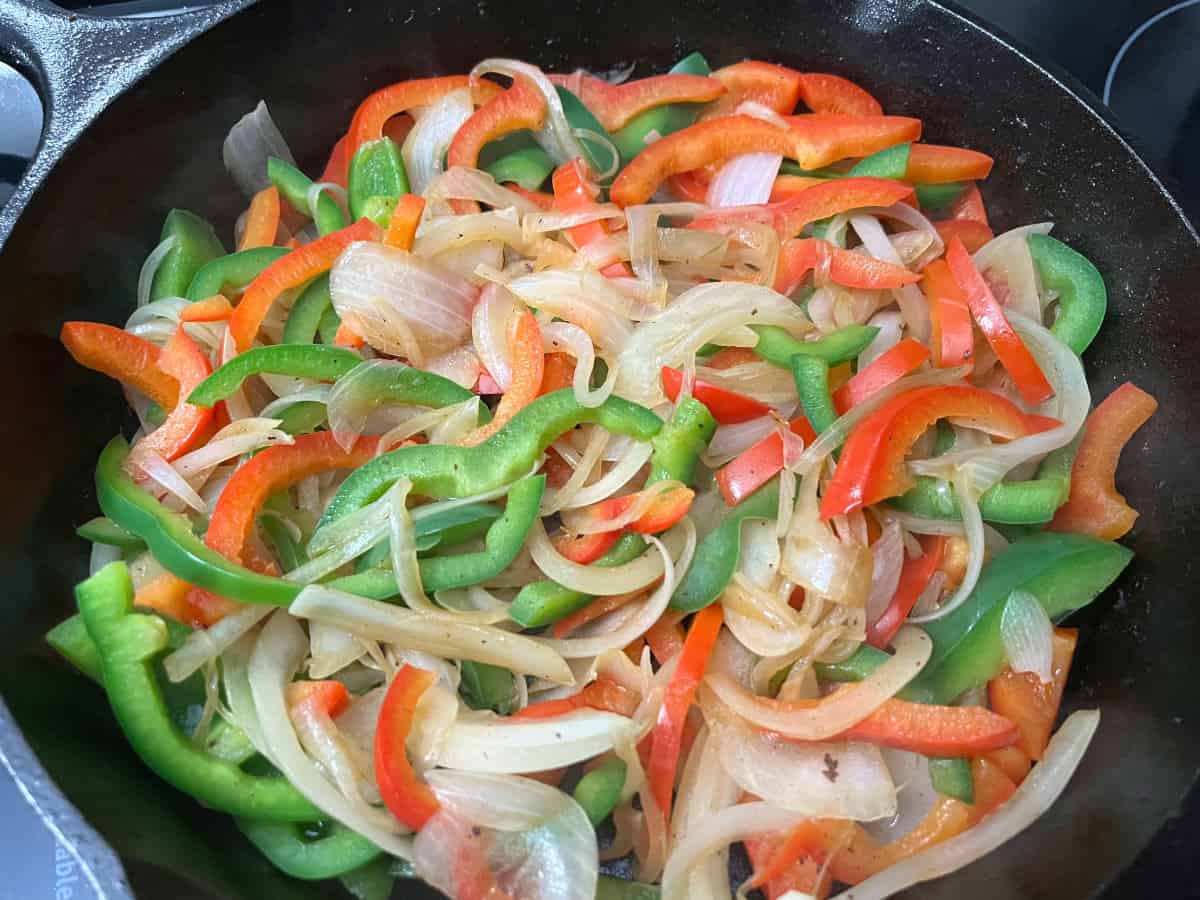 veggies sautéed in a skillet