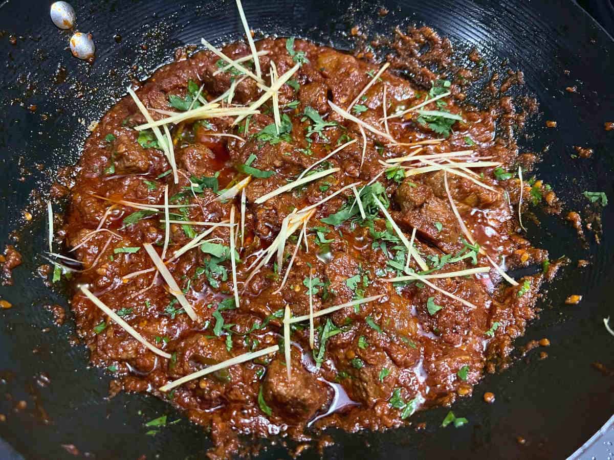 beef karahi in a pan