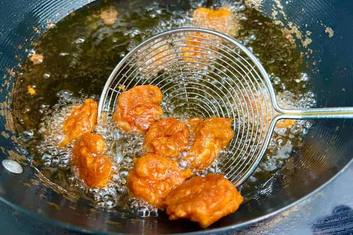 frying the prawns